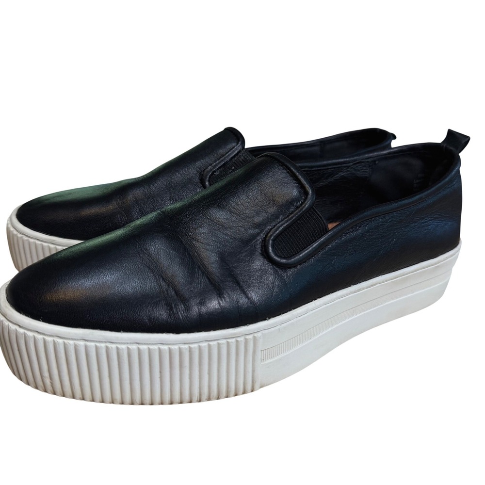 Halogen Womens Black Leather Platform Slip On Sneakers Size 8M Ribbed Sole